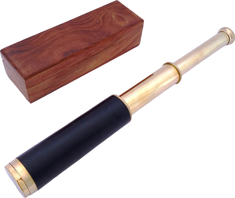 Shoptreed 12" Handheld Vintage Brass Telescope with lid in Wood Box - Pirate Navigation Collectible Catadioptric Telescope(Manual Tracking)