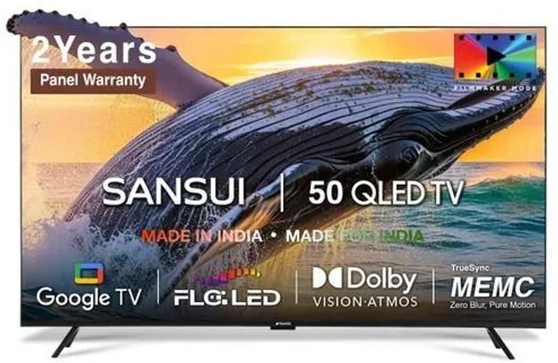 Sansui SANSUI 127 cm (50 inch) QLED Ultra HD (4K) Smart Google TV with HDR10+/HLG, Dolby Vision, MEMC, Dolby Atmos,(JSW50UG23Q)
