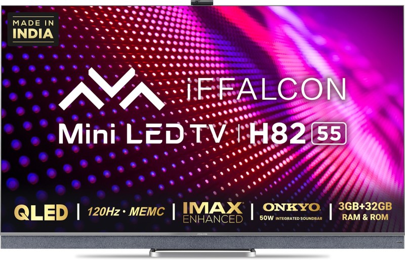 iFFALCON by TCL H82 139 cm (55 inch) QLED Ultra HD (4K) Smart Android TV With Android 11 (Graphite Grey) | Mini LED with Video Call Camera(55H82)
