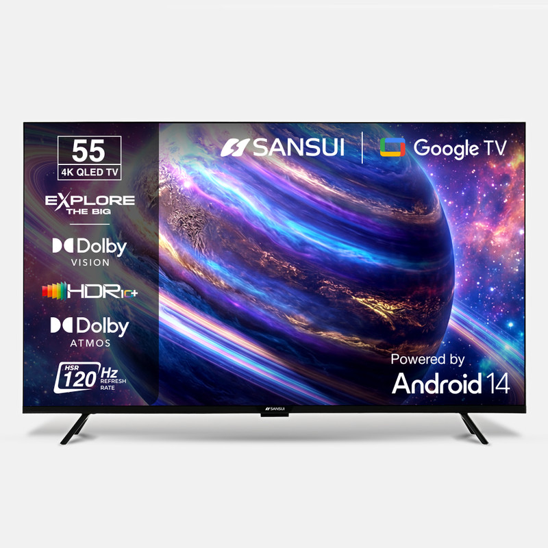 Sansui 165 cm (65 inch) QLED Ultra HD (4K) Smart Google TV with Dolby Vision| HDR10+| Dolby Atmos Sound with Tweeters| HSR 120Hz| MEMC| 30W Surround Sound| FloLED Panel(JSW65UG23Q)