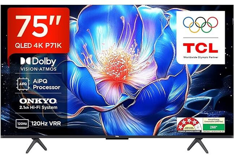 TCL P7K 164 cm (65 inch) QLED Ultra HD (4K) Smart Google TV with Dolby Vision- Atmos 35W | ONKYO 2.1ch with Subwoofer| Game Master(65P7K)