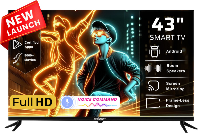 Uniboom 108 cm (43 inch) Full HD LED Smart Android TV with Voice Control App | 500+ Movies | 1000+ Certified Apps | Profile Mode| Aura Vision | Mobile Cast(43S-ULT-AED)