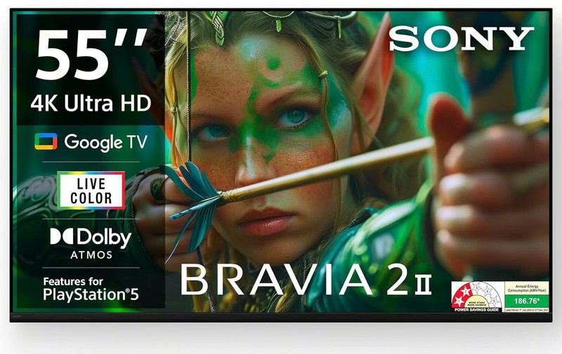 SONY BRAVIA 2 139 cm (55 inch) Ultra HD (4K) LED Smart Google TV 2025 Edition with Resolution: 4K Ultra HD (3840 x 2160) | Refresh Rate: 60 Hertz Connectivity: 4 HDMI ports to connect set top box, Blu Ray players, gaming console | 2 USB ports to connect h