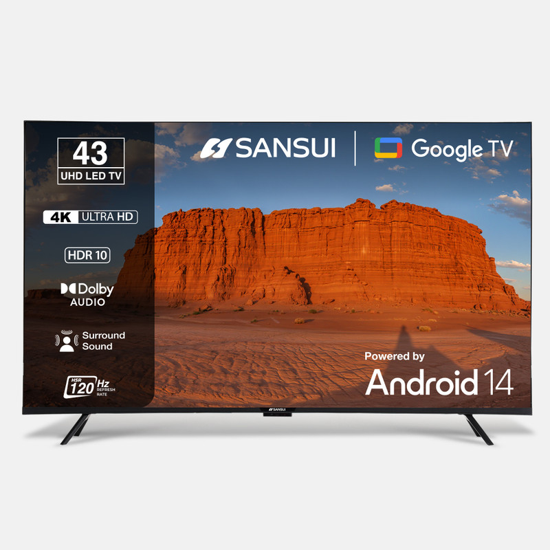 Sansui 109 cm (43 inch) Ultra HD (4K) LED Smart Google TV with HDR10| HLG| Dolby Audio| HSR 120Hz Refresh Rate| MEMC| 30W Surround Sound| FloLED Panel(JSW43UG23)