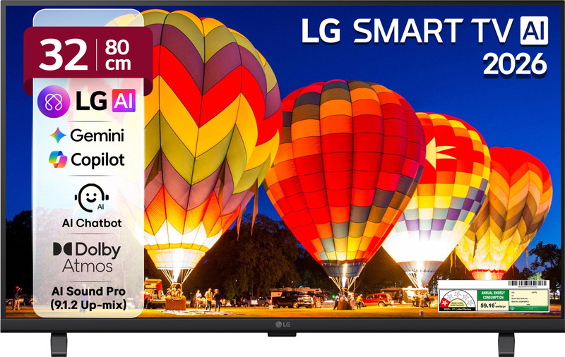 LG AI LB65 80 cm (32 inch) Full HD LED Smart WebOS TV 2026 Edition with Dolby Atmos, AI Magic Motion Remote, Multi AI (Google Gemini & MS Copilot), with Alpha5 AI Processor Gen9, HDR10 Pro, AI Sound Pro (Virtual 9.1.2 Up-mix), 5 YearsOS upgrade, Secured b