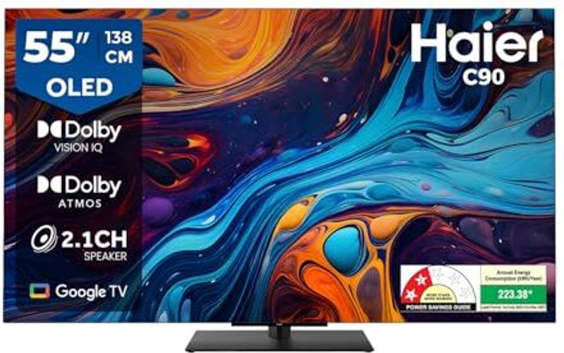 Haier C90 138 cm (55 inch) OLED Ultra HD (4K) Smart Google TV 2025 Edition with Dolby Vision IQ |2.1 Ch 50W Speaker with Subwoofer | Dolby Atmos | Solar Remote(H55C90EUX)