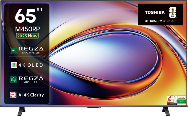 TOSHIBA 65M450RP 164 cm (65 inch) QLED Ultra HD (4K) Smart VIDAA TV with Quantum Dot Color| Dolby Vision Atmos| 4K AI Upscalar(65M450RP)