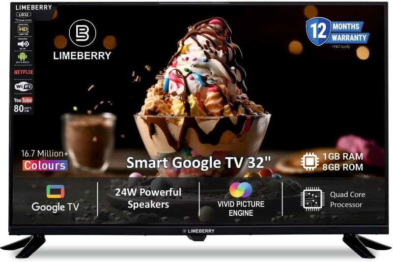 LIMEBERRY Google 81 cm (32 inch) Full HD LED Smart Google TV with Remote(LB43MF10BSPS4GV_New)