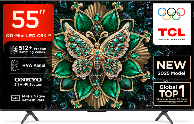 TCL C6K 139 cm (55 inch) Ultra HD (4K) Mini LED Smart Google TV with 512+ Local Dimming Zones | High HDR Brightness | 144 Hz Native Refresh Rate | Dolby Vision IQ | 40 W ONKYO 2.1 CH Hi-Fi System, IMAX Enhanced(55C6K)