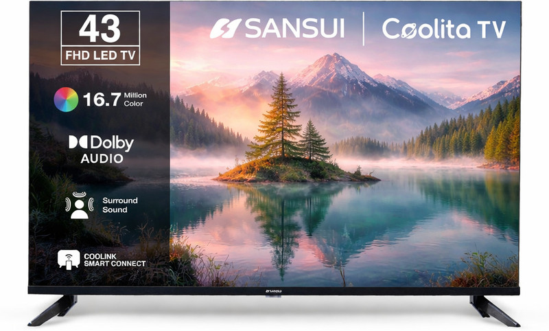 Sansui Sansui 108 cm (43 inch) Full HD LED Smart Coolita TV with Dolby Audio, Surround Sound, Bexel-Less Disign & A+ Panel LED TV| IPS Panel(JSWD43CSFHD/2026)