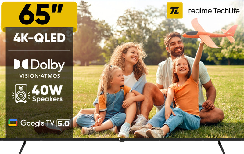 realme TechLife 164 cm (65 inch) QLED Ultra HD (4K) Smart Google TV 2025 Edition(65UHDGQRDDVQ)