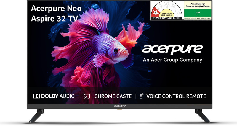 acerpure Aspire Neo 80 cm (32 inch) HD Ready LED Smart Google TV with GTV 5.0 | Ref+ with Android 14 (Black)|30W Dolby Audio| Live TV | Free to Air Channels |HDR 10 | Wall Mount Included(AP32HG41BASN5)