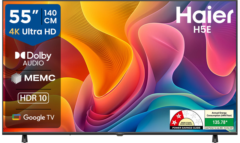 Haier 108 cm (43 inch) Ultra HD (4K) LED Smart Google TV with Voice Assistance Remote Control |HDR10 | MEMC | Dolby Audio| Total Sonic |Chromecast Built-in| Dual Band Wi-Fi |2GB RAM + 32GB ROM(43H5E)