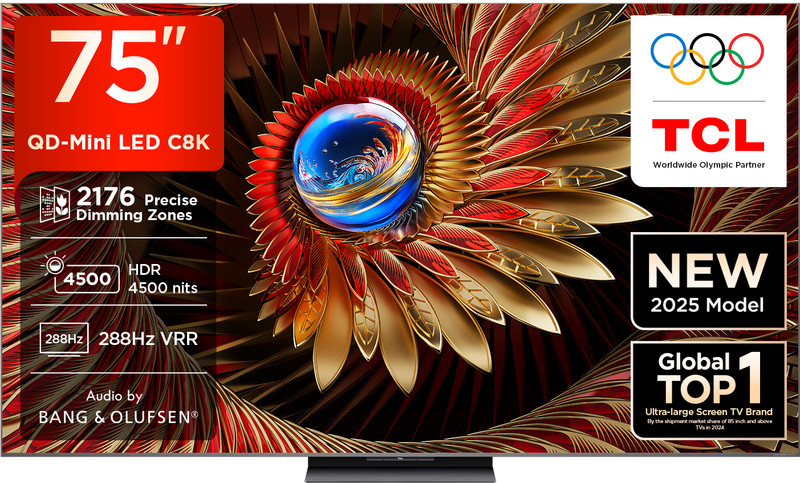 TCL C8K 189 cm (75 inch) Ultra HD (4K) Mini LED Smart Google TV with Precise Dimming Series Up to 2176 Zones | 4500 Nits Peak Brightness | Dolby Vision IQ| TSR AiPQ Pro Processor | 288 Hz VRR | AMD Free Sync Premium Pro | Audio by Bang & Olufsen | Hi-End