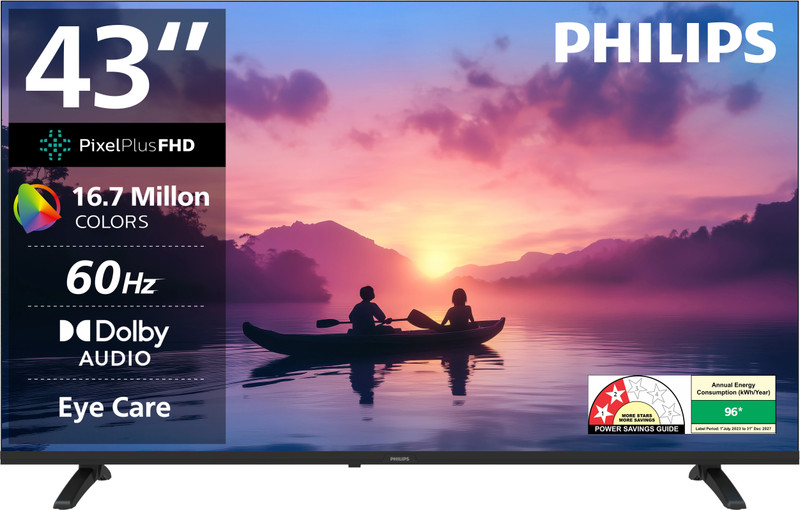 PHILIPS Frameless 108 cm (43 inch) Full HD LED Smart Google TV 2025 Edition with Voice Control Remote Dolby Audio Ultra-Narrow Bezel Eye Care 24W Sound Output HDR10 Wider Colour Gamut 8 GB Storage Energy Saving(43PFT6130/94)