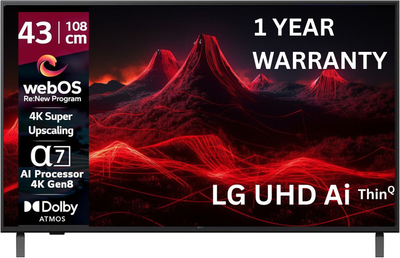 LG AI UA8250 108 cm (43 inch) Ultra HD (4K) LED Smart WebOS TV 2025 Edition with Alpha7tH Ultra AI Processor 4K Gen8 | 4K Super Upscaling | AI Picture Pro | 4K Expression Enhancer | NEW AI Magic Remote Compatible | AI Search with MS Copilot | AI Sound Pro (9.1.2 ch) | Dolby Atmos | Chromecast Built-