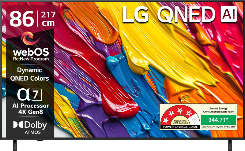 LG AI TV QNED 8CA 217 cm (86 inch) Ultra HD (4K) QNED Smart WebOS TV with Alpha7 AI Processor 4K Gen8 | Dynamic QNED Color | AI Brightness Control | 4K Expression Enhancer | NEW AI Magic Remote | AI Search with MS Copilot | AI Sound Pro (9.1.2 ch) | Dolby Atmos | Ultra Slim Design | Chromecast Built