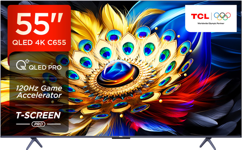 TCL C655 139 cm (55 inch) QLED Ultra HD (4K) Smart Google TV with T-SCREEN |Dolby Vision-Atmos | Hands-Free Voice Control| 120 Hz game Accelerator(55C655)