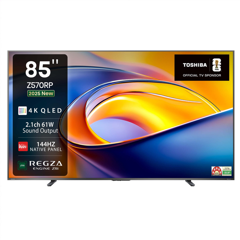 TOSHIBA 85Z570RP 215 cm (85 inch) QLED Ultra HD (4K) Smart VIDAA TV with 2.1CH REGZA powerful Sound, 144Hz Native Panel and�Hands-free Voice Control(85Z570RP)