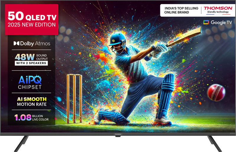 Thomson Phoenix 2025 Edition 126 cm (50 inch) QLED Ultra HD (4K) Smart Google TV with Dolby Atmos 48 Watts Sound Output Al Smooth Motion Rate� HDR 10 Google Assistant(50QAI1015)