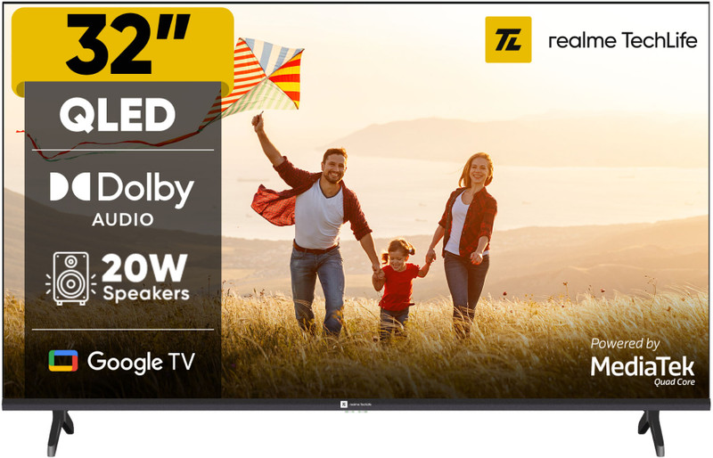 realme TechLife 80 cm (32 inch) QLED HD Ready Smart Google TV with 5.0 OS, Dolby Audio, and Downfiring speaker(32HDGQRVSAQ)