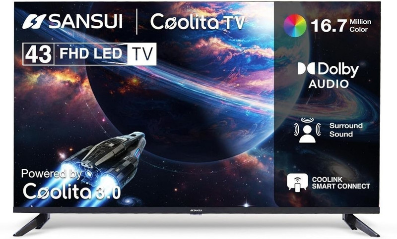 Sansui 109 cm (43 inch) Full HD LED Smart Coolita TV 2025 Edition with Dolby Audio, Surround Sound, Bexel-Less Disign & A+ Panel LED TV|(JSWG43CSFHD)