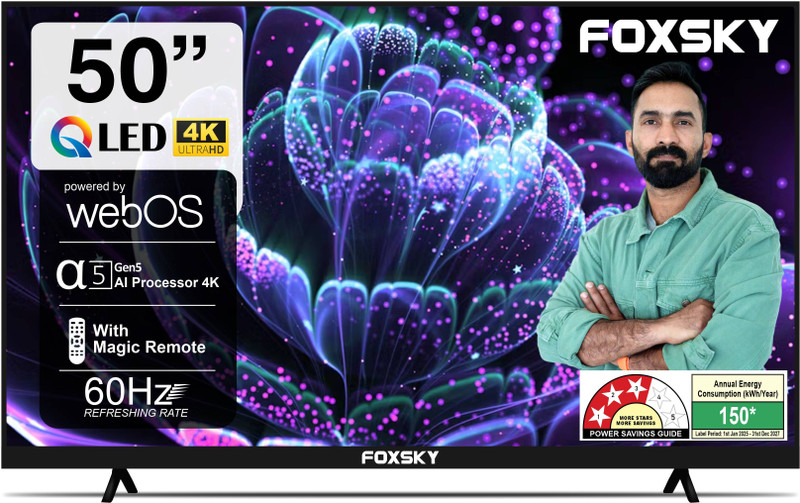 Foxsky 127 cm (50 inch) QLED Ultra HD (4K) Smart Google TV with Dolby Audio, HDR10 ( 2024)(50FS-LED TV)