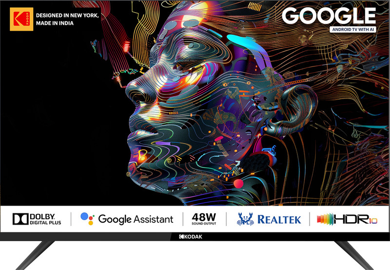 KODAK Matrix 80 cm (32 inch) QLED HD Ready Smart Android TV with Dolby Digital Plus | 48W Sound Output | DTS Trusurround | Google Assistant | Dual Band Wi-Fi | Bezel -Less Design(32MT5077)