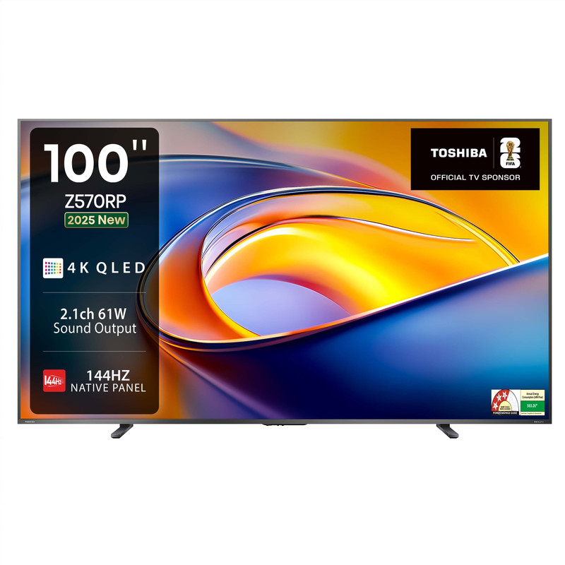 TOSHIBA 253 cm (100 inch) QLED Ultra HD (4K) Smart VIDAA TV with 2.1CH REGZA powerful Sound, 144Hz Native Panel | Hands-free Voice Control(100Z570RP)