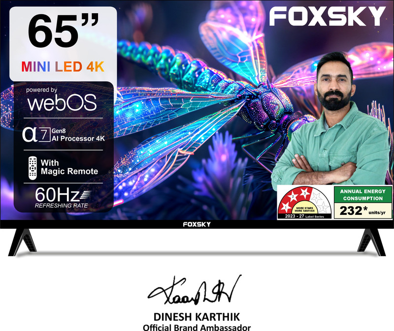 Foxsky 165.1 cm (65 inch) Ultra HD (4K) Mini LED Smart WebOS TV 2026 Edition with 2.1CH Audio System Tuned by 40W, Native 60Hz Refresh Rate(FS65MINILED)