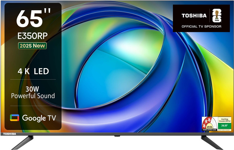 TOSHIBA 164 cm (65 inch) Ultra HD (4K) LED Smart Google TV 2025 Edition with Dolby Atmos, 30W Powerful Sound, HDR 10(65E350RP)