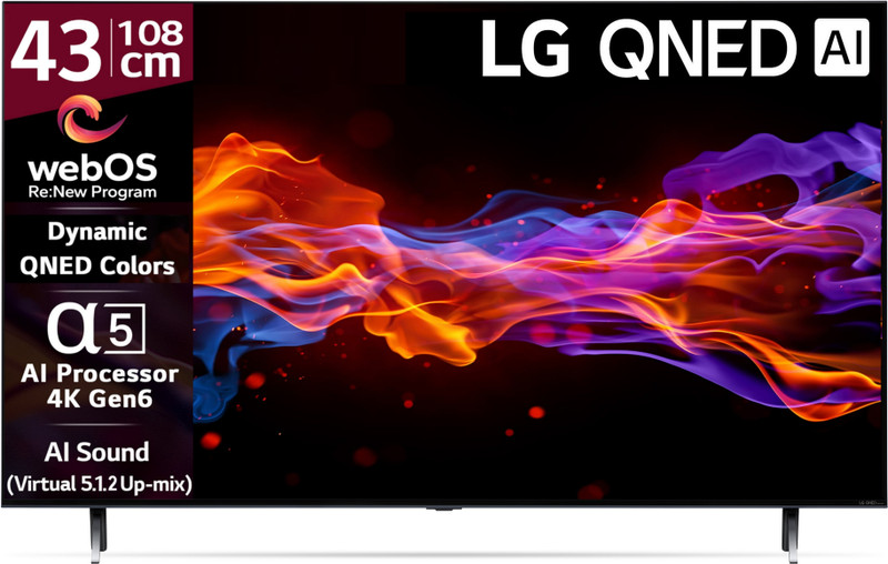 LG QNED 75 108 cm (43 inch) Ultra HD (4K) QNED Smart WebOS TV with Alpha5 AI Processor 4K Gen6, AI Picture Pro, ThinQ AI, 60 Hz Refresh Rate, Game Optimizer, Magic Remote Control, 5-Year Guaranteed with New OS Experience(43QNED75SRA)