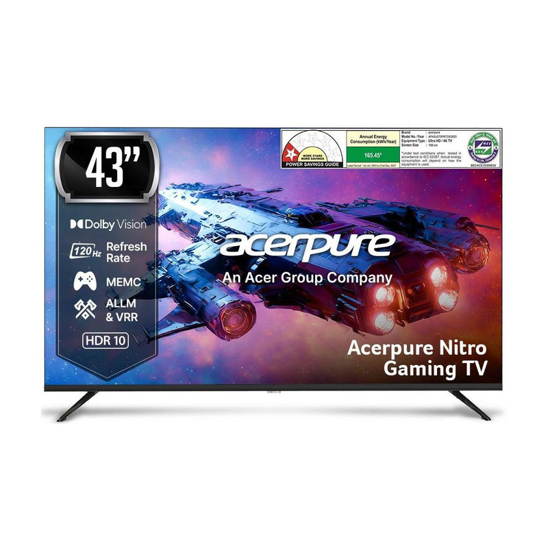 acerpure Nitro 108 cm (43 inch) QLED Ultra HD (4K) Smart Google TV with 120 Hz GTV 5.0 |Android 14 |Dolby Vision & Dolby Atmos|40W Sound|Tuner|Wi-Fi Direct|ALLM |VRR|MEMC|Karaoke|AI|Gaming |Wall Mount(AP43UG75PNTO5)