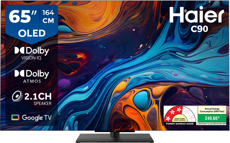 Haier C90 138 cm (55 inch) OLED Ultra HD (4K) Smart Google TV with Dolby Vision IQ |2.1 Ch 50W Speaker with Subwoofer | Dolby Atmos | Solar Remote(H55C90EUX)