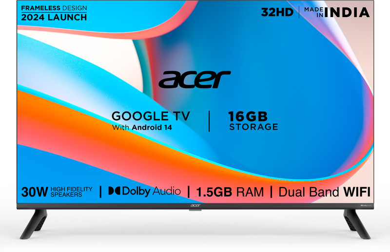 Acer I PRO Series 80.01 cm (32 inch) HD Ready LED Smart Google TV with Android 14 (Black) | 16GB Storage | 30W Dolby Audio(AR32HDIGU2841AT)