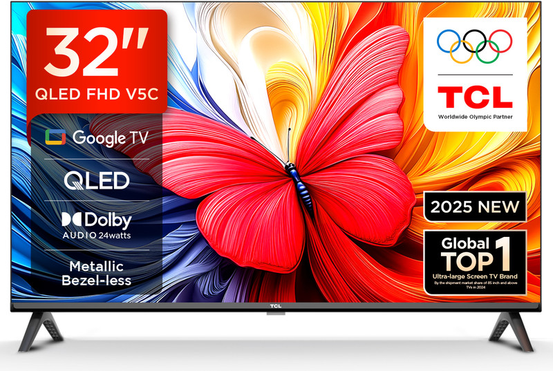 TCL V5C 80 cm (32 inch) QLED Full HD Smart Google TV 2025 Edition with 100% Color Volume Plus | 24W Dolby Audio | Google Assitant | Chromecast built-in | Slim Design(32V5C)