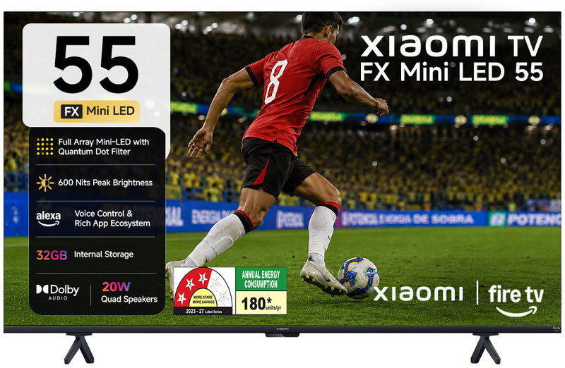 XIAOMI FX Series 138.4 cm (55 inch) Ultra HD (4K) Mini LED Smart Fire TV 2026 Edition with QLED TECHNOLOGY, Alexa built-in , Quantum Dot Filter , DLG 120Hz , HDR 10+, 32 GB Storage , Dolby Audio, Premium Metallic Finish Design , Film-maker Mode , Mi TV(L55MC-FSMIN)