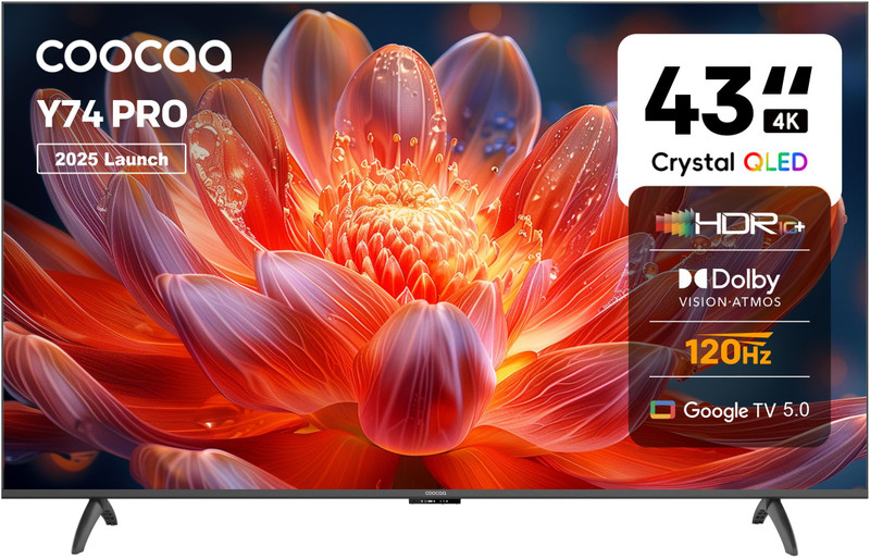 Coocaa Y74 Pro 108 cm (43 inch) QLED Ultra HD (4K) Smart Google TV with Dolby Vision & Dolby Atmos| 120Hz Game Accelerator| ALLM| MEMC| Wide Colour Gamut| 30W Sound| 32 GB Storage(43Y74 Pro)