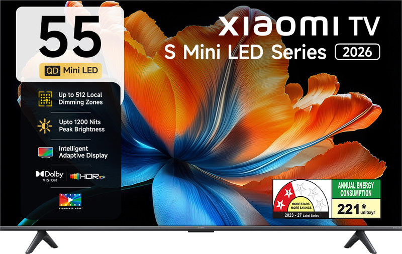 XIAOMI S Series 138.68 cm (55 inch) Ultra HD (4K) Mini LED Smart Google TV 2026 Edition with Flagship Mini LED Backlight Technology Ultra High 1200 nits brightness True 512 local dimming zones 34W Quad Dolby Audio Quantum Dot magiQ Dolby Vision Mi TV(L55MC-IN)