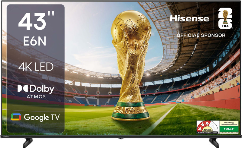 Hisense E6N 108 cm (43 inch) Ultra HD (4K) LED Smart Google TV with Dolby Vision Atmos, Dts Virtual X and 4K AI Upscaler(43E6N)