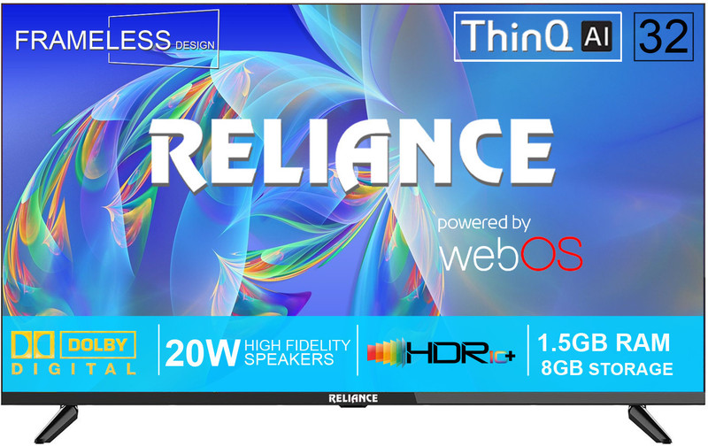 Reliance 80 cm (32 inch) Full HD LED Smart WebOS TV with Next Generation ThinQ AI Smart WebOS Platform with OTT Apps like Cinema, Netflix, Prime Video, Disney+ Hotstar & More Than 5000 Apps, Frameless Design & Magic Remote(RGT32WB3972FHD)