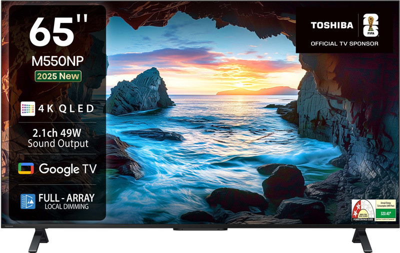 TOSHIBA 164 cm (65 inch) QLED Ultra HD (4K) Smart Google TV with Full Array Local Dimming, 49W Power Bass Woofer and HSR 120(65M550NP)