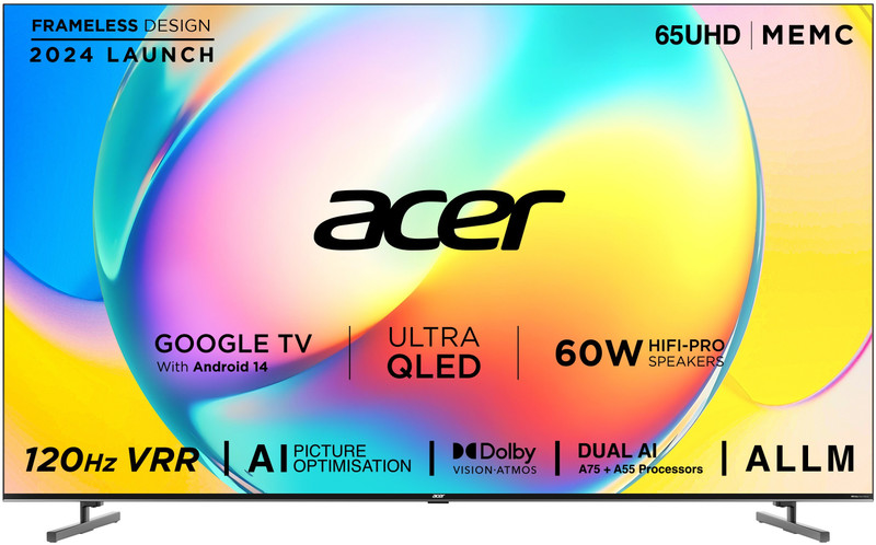 Acer 163.9 cm (65 inch) QLED Ultra HD (4K) Smart Google TV(AR65QDXGU2875AT)