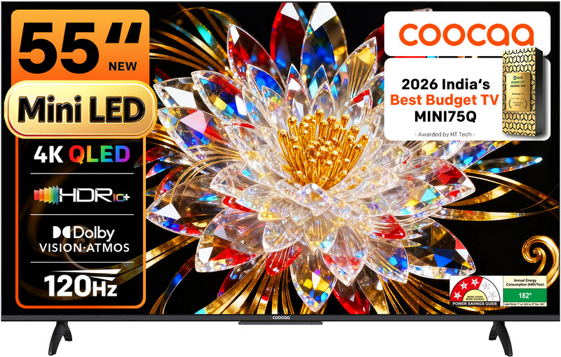 Coocaa 138 cm (55 inch) Ultra HD (4K) Mini LED Smart Google TV 2025 Edition with Local Dimming - 2025 Edition | Dolby Vision & Dolby Atmos | HDR 10+ | Filmmaker Mode | 120Hz Game Accelerator | ALLM & MEMC | Wide Colour Gamut | 36W Sound | 32 GB Storage(55
