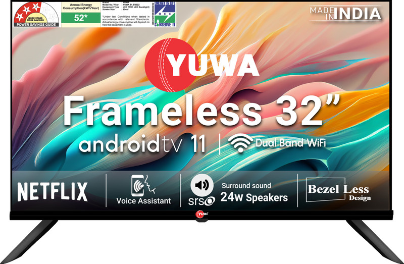 Yuwa Bezel Less/Frameless 80 cm (32 inch) HD Ready LED Smart Android TV 2023 Edition with Voice Assistant | 5000+ Games & Apps and 20+ Content…