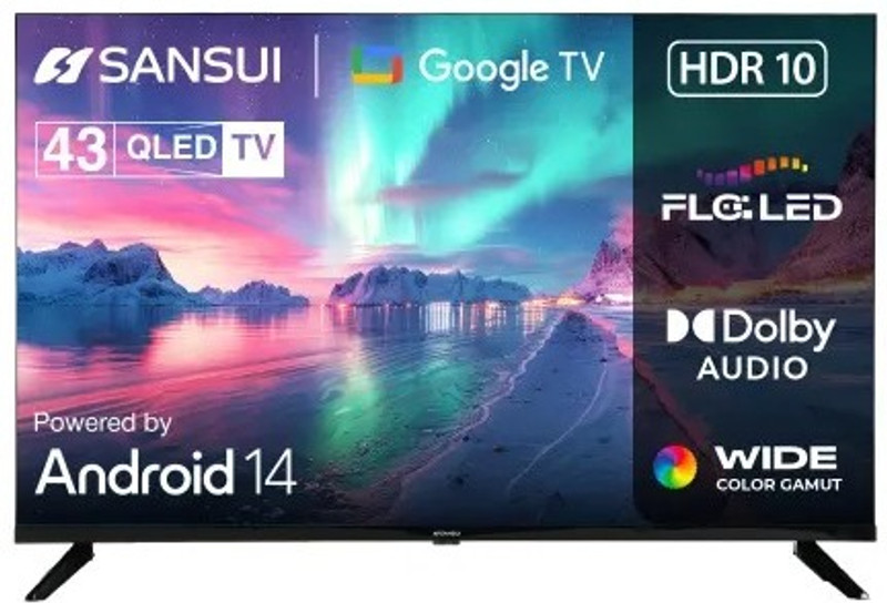 Sansui 109 cm (43 inch) QLED Full HD Smart Google TV 2025 Edition with Google TV 5.0 | HDR10 & HLG | Dolby Audio with Noise Reduction | Screen Sharing & Google Assistant | Bezel-Less LED TV(JSW43FHG5Q)