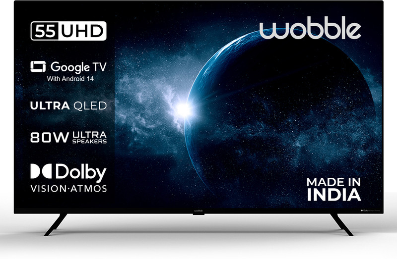 Wobble X Series 138.7 cm (55 inch) QLED Ultra HD (4K) Smart Google TV with MEMC Dolby Vision| 80W Dolby Atmos| ALLM 120Hz VRR(WB55QDXGU2875T24)