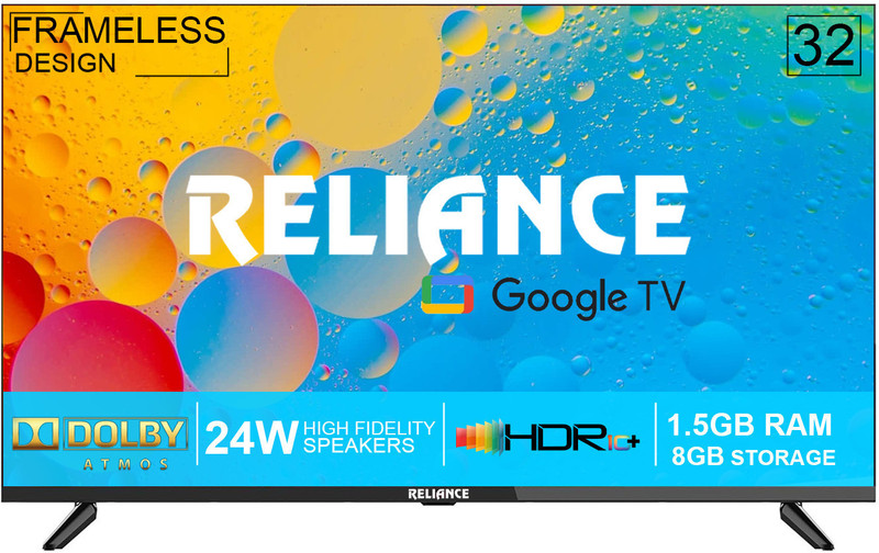 Reliance 80 cm (32 inch) Full HD LED Smart Google TV with Fremless Design and Voice Remote.(RGT32GT8724FHD)