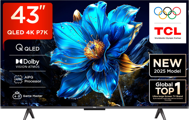 TCL P7K 108 cm (43 inch) QLED Ultra HD (4K) Smart Google TV with Dolby Vision- Atmos 30W | Game Master| Slim & Uni body Design(43P7K)