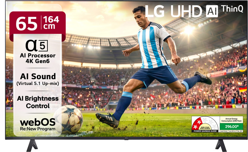 LG UR7500 164 cm (65 inch) Ultra HD (4K) LED Smart WebOS TV with Alpha5 AI Processor 4K Gen6, AI Picture Pro, 4K Upscaling, 60 Hz Refresh Rate, Game Optimizer, Magic Remote Capability, 5-Year Guaranteed with New OS Experience(65UR7500PSC)